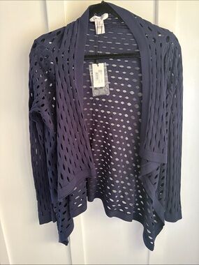 Milly Navy Openwork Draped Sweater Cardigan